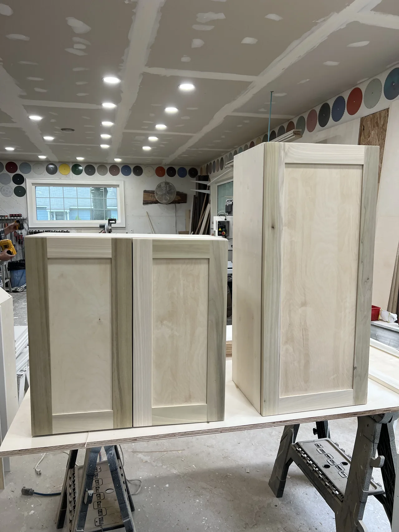 Workshop: a group of cabinets during assembly